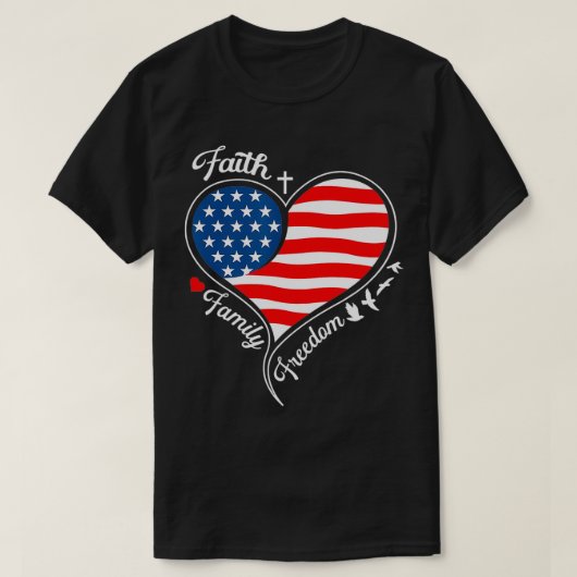 Faith Family Freedom Patriotic Cross Heart Ameri T-shirt (Design voorkant)