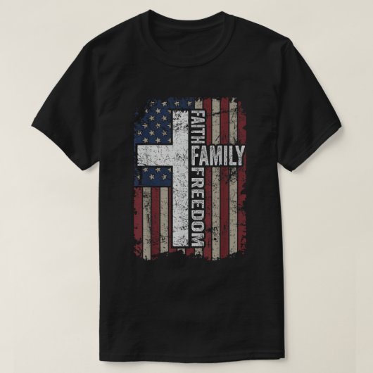 Faith Family Freedom USA Vlag Kruis T-shirt (Design voorkant)