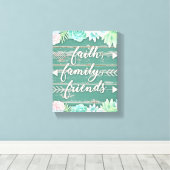 Faith, Family, Friends Aqua en Pink Succulents Canvas Afdruk (Insitu (Houten vloer))