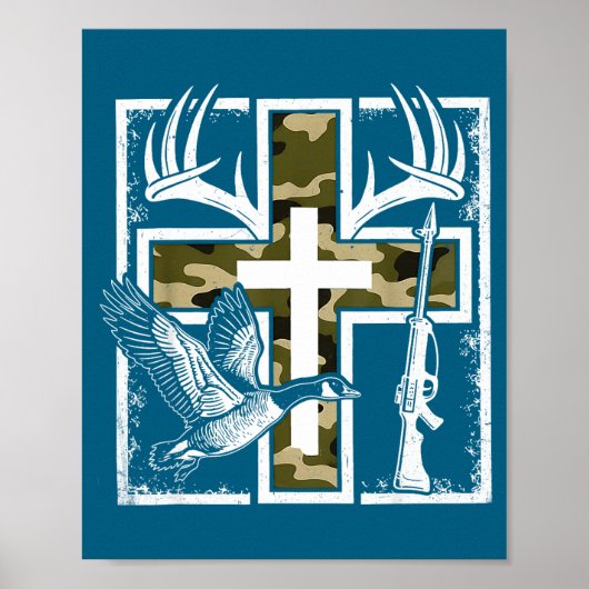 Faith Fishing Hunting Camo Cross Duck Deer Christi Poster (Voorkant)