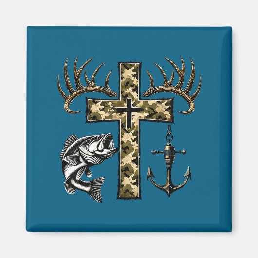 Faith Fishing Hunting Camo Cross With Hook B Chris Magneet (Voorkant)