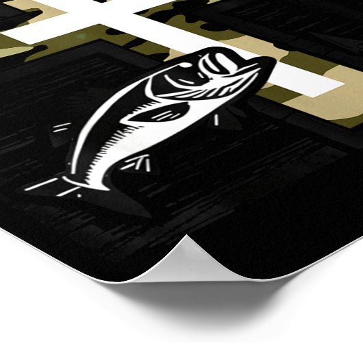 Faith Fishing Hunting Camo Cross With Hook B Chris Poster (Hoek)