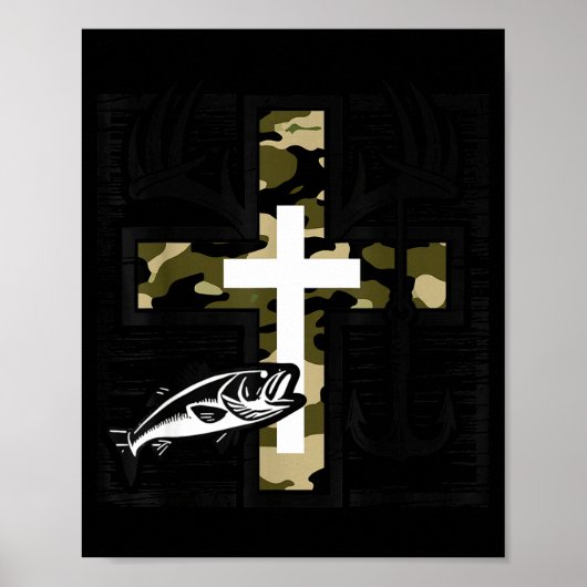 Faith Fishing Hunting Camo Cross With Hook B Chris Poster (Voorkant)