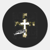 Faith Fishing Hunting Camo Cross With Hook B Chris Ronde Sticker (Voorkant)
