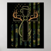 Faith Fishing Hunting Camo Us Flag Cross With Hook Poster (Voorkant)