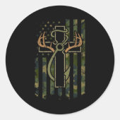 Faith Fishing Hunting Camo Us Flag Cross With Hook Ronde Sticker (Voorkant)