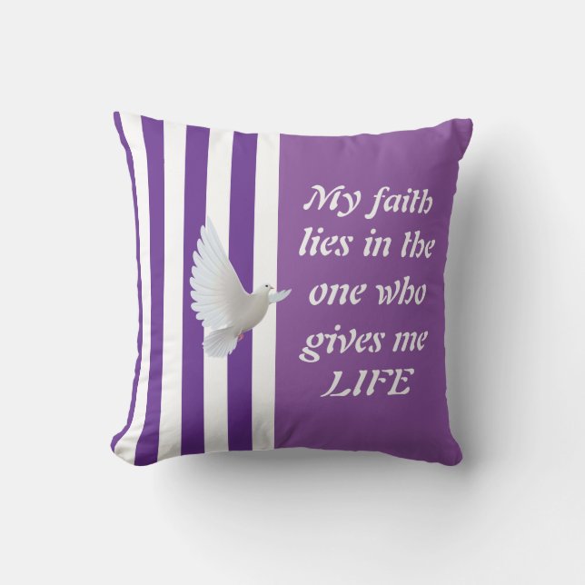 Faith Gives Life Paarse Stripe Reversible Pillow Kussen (Voorkant)