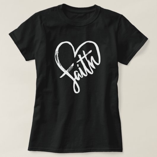 Faith Heart Christelijk Zwart en Wit T-shirt (Design voorkant)