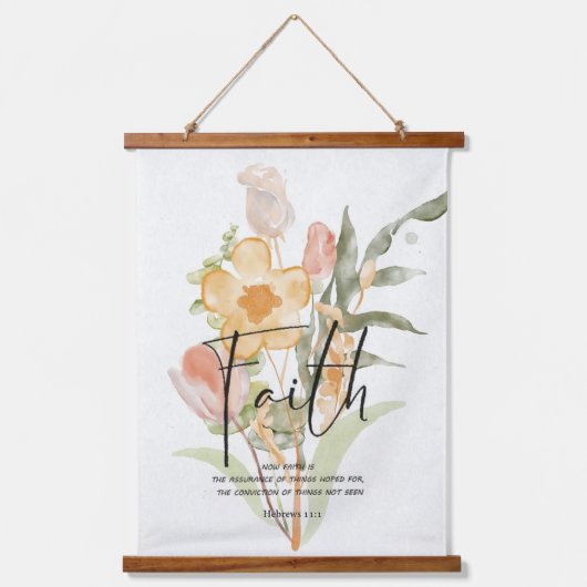 Faith-Hebrews 11:1 Oranje florale bloeding Hangend Wandkleed (Voorkant)