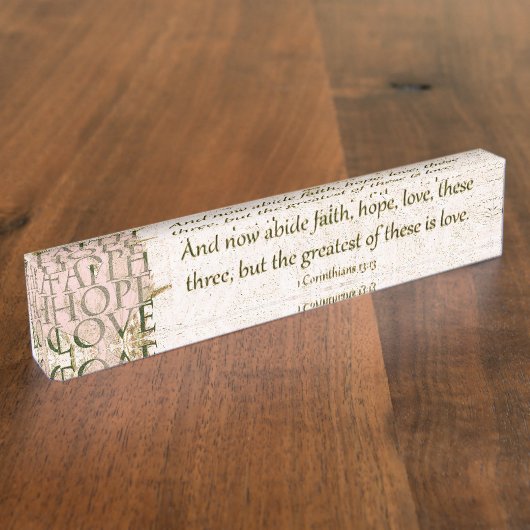 Faith, Hope and Love Acrylsculpture Naambordje (Zijkant)