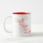 Faith Hope and Love — De drie grootste cadeaus Tweekleurige Koffiemok (Links)
