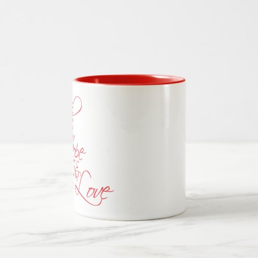 Faith Hope and Love — De drie grootste cadeaus Tweekleurige Koffiemok (Center)