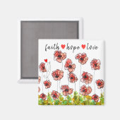 Faith, Hope and Love Poppies Flower Magnet (Voorkant / Achterkant)