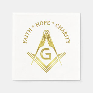 Faith Hope Charity Masonic Napkins Gold Freemason Servet