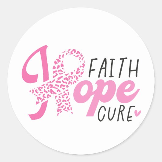 Faith Hope Cure Breast Cancer Pink Ribbon Ronde Sticker (Voorkant)