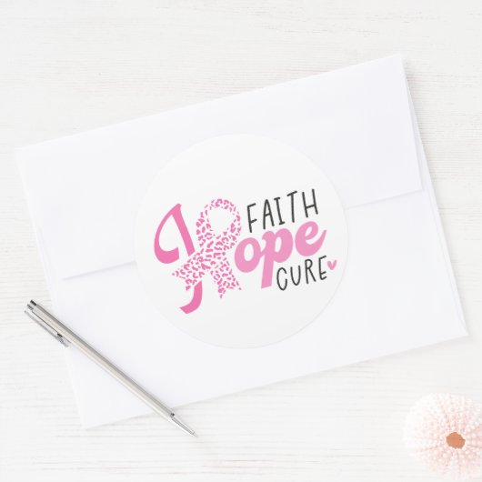 Faith Hope Cure Breast Cancer Pink Ribbon Ronde Sticker (Envelop)