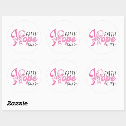 Faith Hope Cure Breast Cancer Pink Ribbon Ronde Sticker (Vel)
