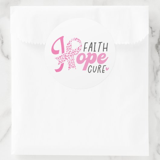 Faith Hope Cure Breast Cancer Pink Ribbon Ronde Sticker (Tas)