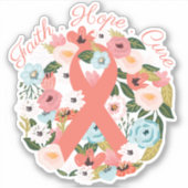 Faith Hope Cure Breast Cancer Ribbon & Florals Sticker (Voorkant)