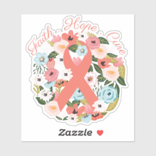 Faith Hope Cure Breast Cancer Ribbon & Florals Sticker