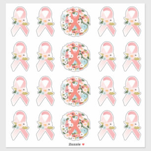 Faith Hope Cure Breast Cancer Ribbon & Florals Sticker