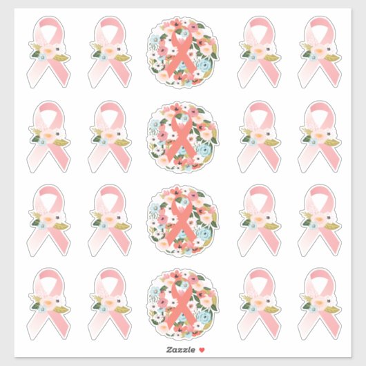 Faith Hope Cure Breast Cancer Ribbon & Florals Sticker (Vel)