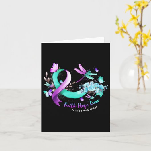 Faith Hope Cure Dragonfly Zelfmoordpreventie bewus Kaart (Gele Bloem)