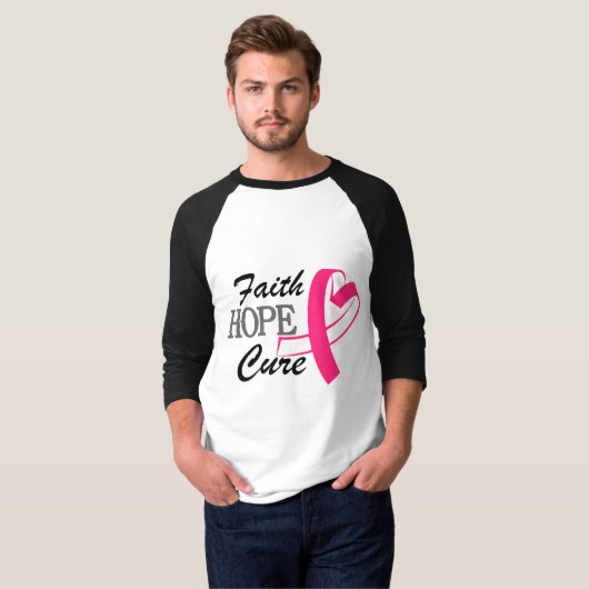 Faith Hope Cure Pink Ribbon Breast Cancer Awarenes T-shirt (Voorkant volledig)