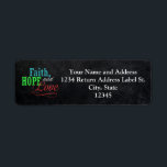 Faith Hope en Love Chalkboard Christmas Christelij Etiket<br><div class="desc">Deel uw inspirerend groet van Faith,  Hope en Love dit vakantieseizoen met deze faux houtskool grijze krijtbordstijl achtergrond met kleurrijk rood,  groen en blauw typografisch ontwerp. Een grote familiegroet voor schoolgaande kinderen of iedereen in handgemaakte uitziende stijlen. Auteursrecht van het ontwerp © CuteComfy.com</div>