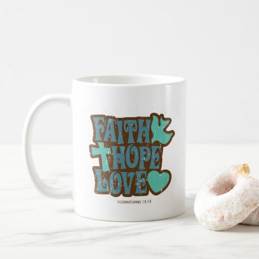 Faith, Hope en Love Coffee Mok (Met donut)