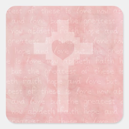Faith Hope en Love Pink Christelijk Vierkante Sticker (Voorkant)
