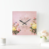 Faith Hope en Love Rozen Vierkante Klok (Huis)