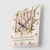 Faith, Hope en Love Vierkante Klok (Hoek)