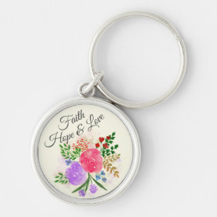 Faith Hope en Love Waterverf Floral Sleutelhanger