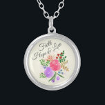 Faith Hope en Love Waterverf Floral Zilver Vergulden Ketting<br><div class="desc">bloemetjesboeket met geloof,  liefde en hoop tekst.</div>