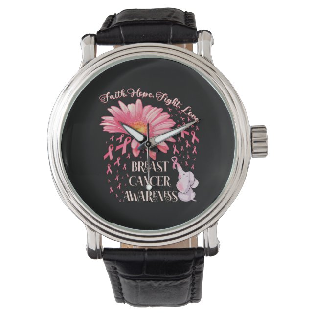 Faith Hope Fight Love Elephant Breast Cancer Horloge (Voorkant)