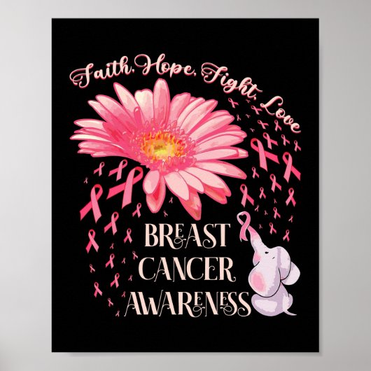 Faith Hope Fight Love Elephant Breast Cancer Poster (Voorkant)