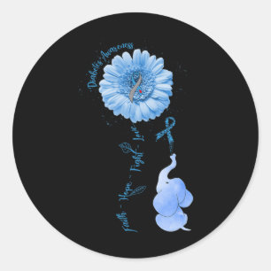 Faith Hope Fight Love Elephant Sunflower Diabetes Ronde Sticker