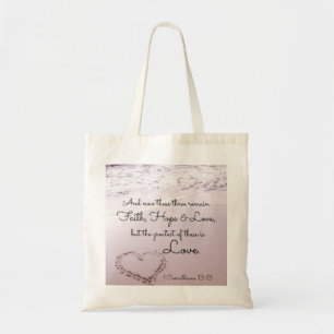 Faith Hope Love, 1 Corinthians 13:13, Ocean Beach Tote Bag