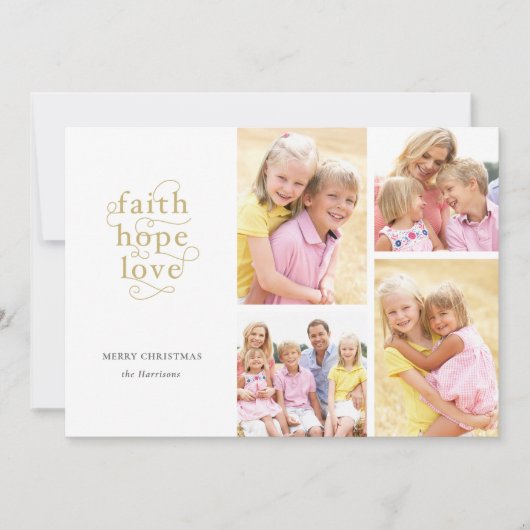 Faith Hope Love 4-Foto Collage Family Kerstmis Feestdagenkaart (Voorkant)