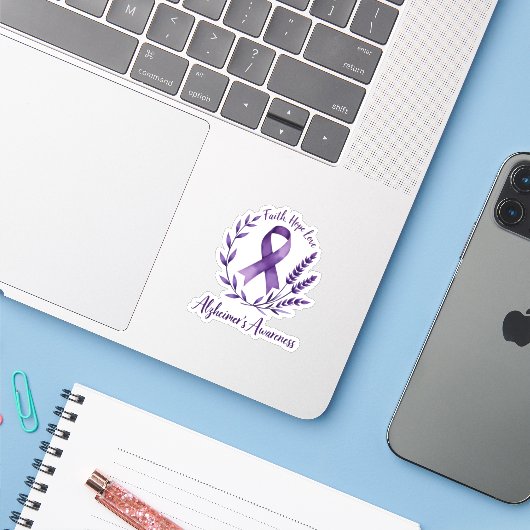 Faith Hope Love Alzheimer's Awareness Dragonfly (1 Sticker (Laptop met iPhone)