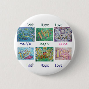 Faith Hope Love Angel Word Collage Button of Pin