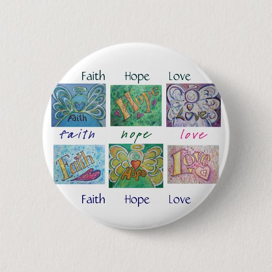 Faith Hope Love Angel Word Collage Button of Pin (Voorkant)