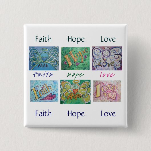 Faith Hope Love Angel Word Collage Button of Pin (Voorkant)