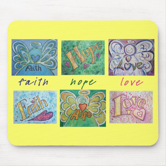 Faith Hope Love Angel Word Collage Mousepad Muismat (Voorkant)