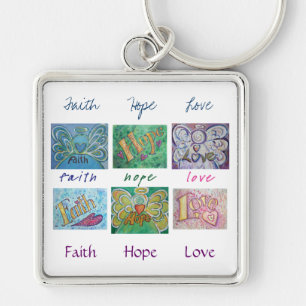Faith Hope Love Angel Word Collage Sleutelhanger