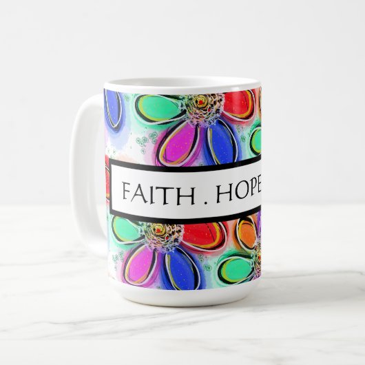 Faith Hope Love Artsy Waterverf Flowers Pattern Koffiemok (Voorkant links)