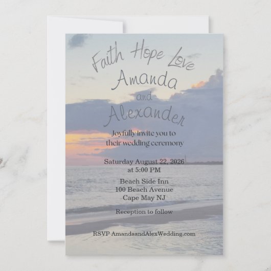 Faith Hope Love Beach Photo Wedding Invitation Kaart (Voorkant)
