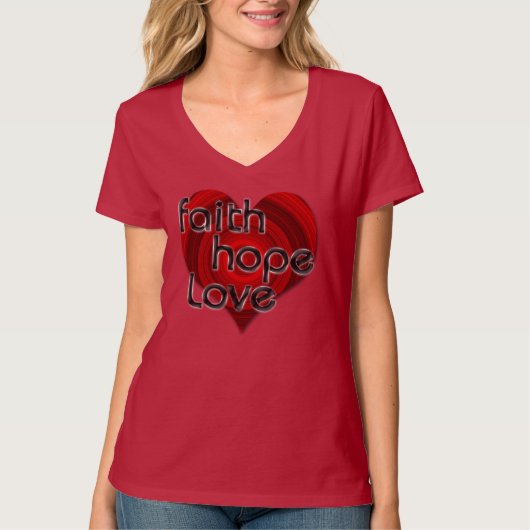Faith Hope Love Black/Red Heart Christelijk Shirt (Voorkant)