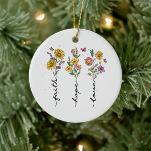 Faith Hope Love - Bloemen Inspirerend Keramisch Ornament